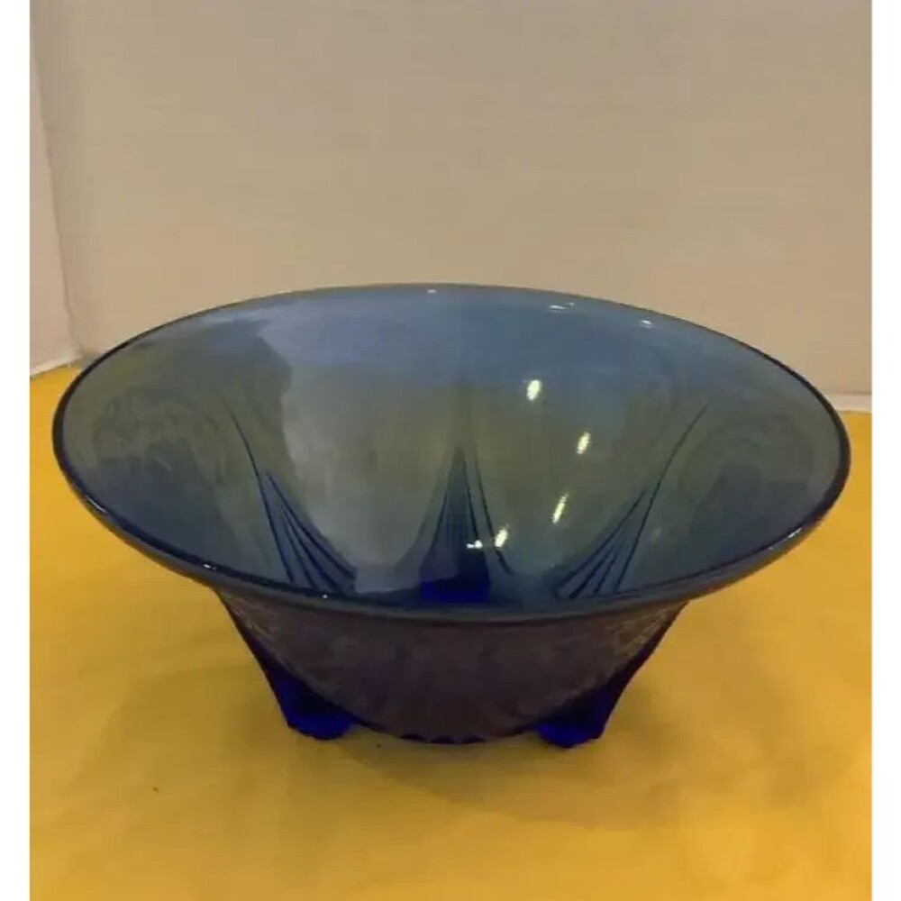 Hazel Atlas Royal Lace Cobalt Blue 10" 3 Footed Bowl Straight Edge